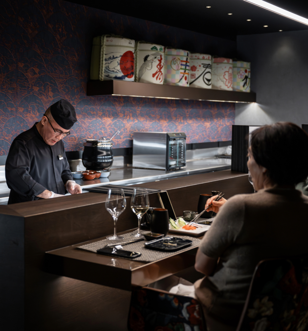 Onboard Sushi restaurant with sushi made in front of you