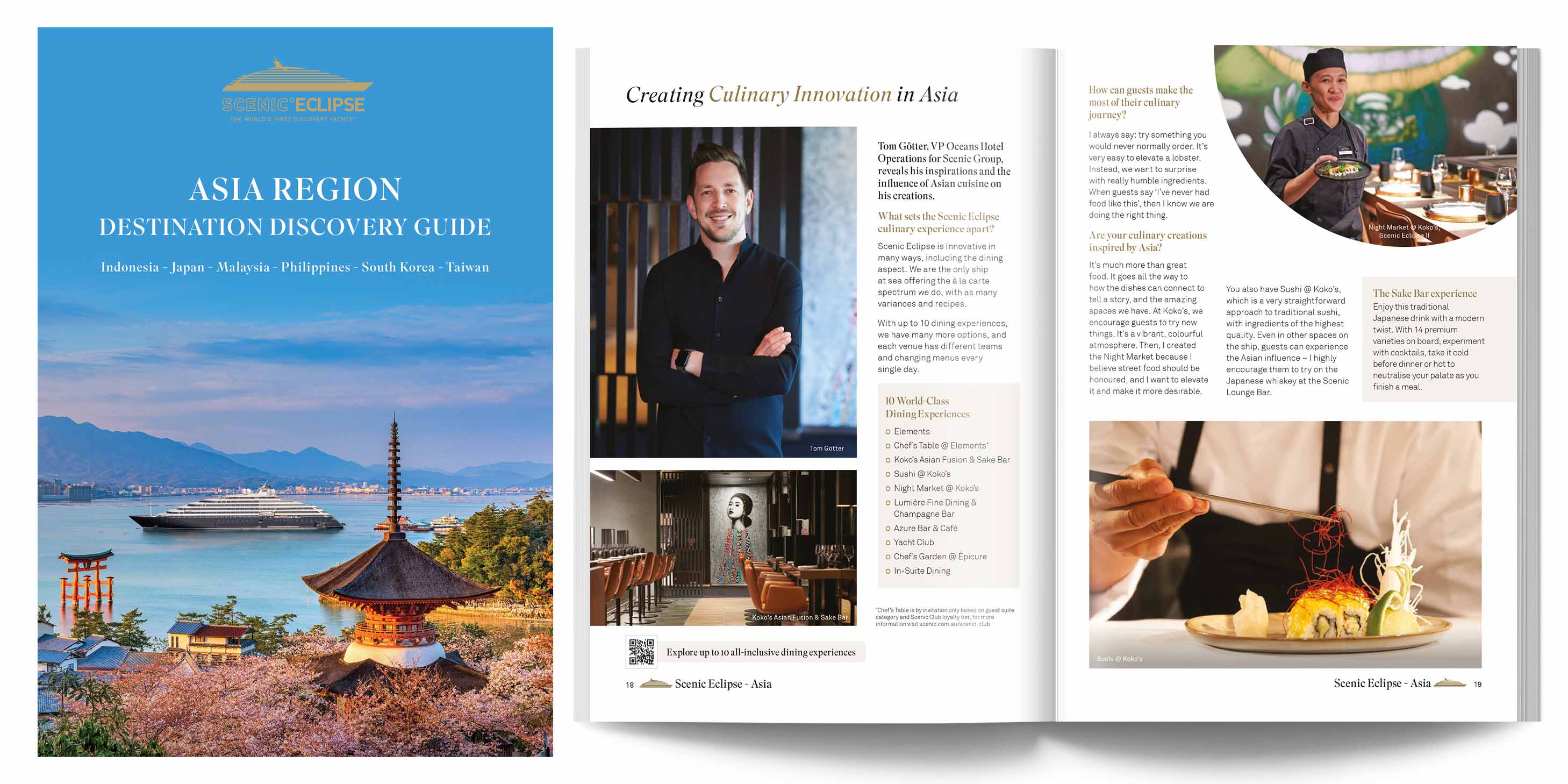 The front cover of the Asia Region Discovery Voyage Guide. The sky is blue and a mountain range can be seen in the background.